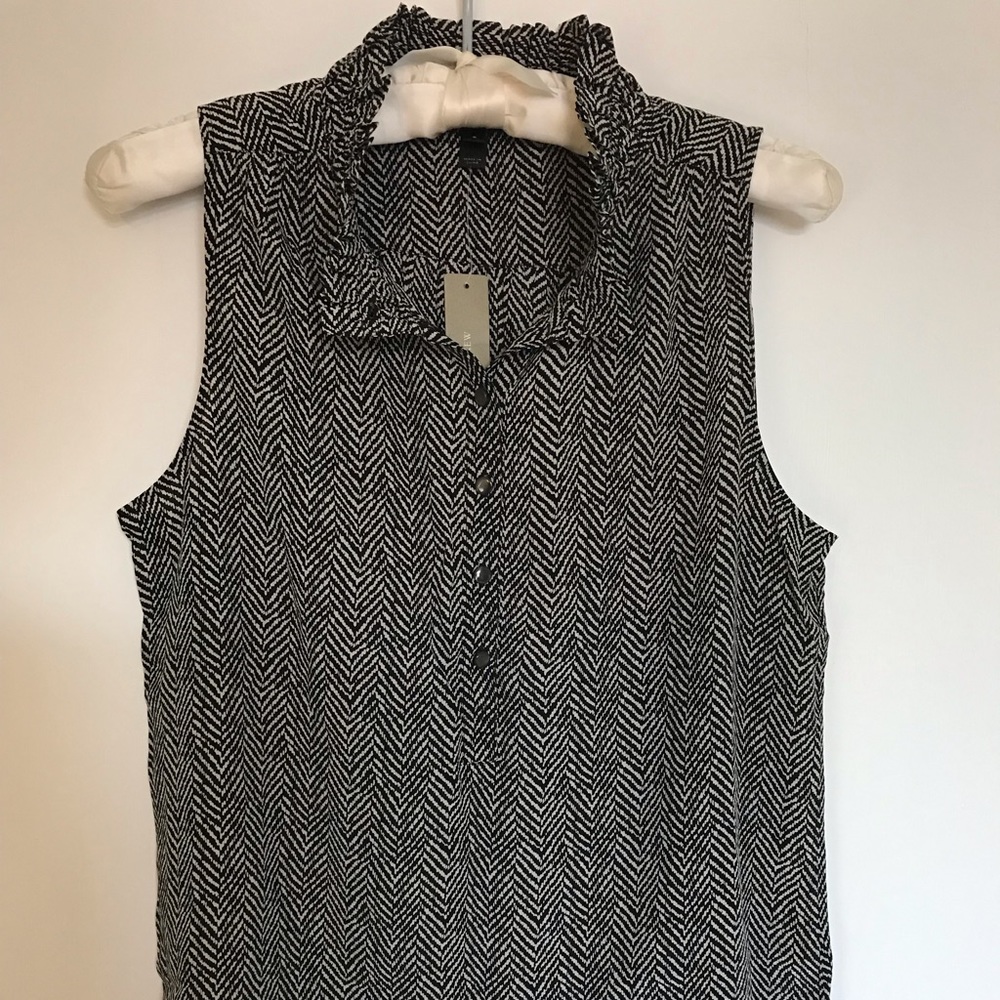 J. Crew Silk Ruffle Nicky Top in Herringbone NWT